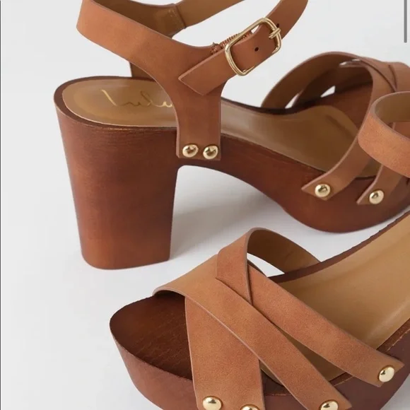 Camel Distressed Nubuck Wooden Platform Heels - Picture 3 of 3